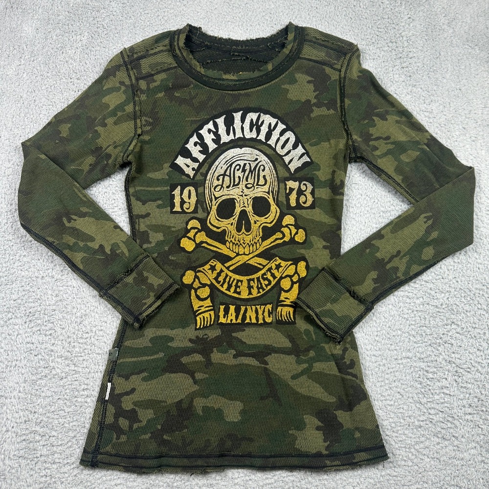 Affliction Reversible Thermal Men Small Camo Black Slim Fit MMA American Customs